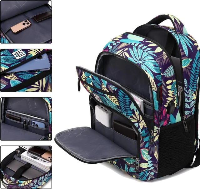 Alt view image 2 of 7 - Laptop Backpack,Business Travel Anti Theft Slim Durable Laptops Backpack with USB Charging Port,Water Resistant College Computer Bag for Women & Men Fits 15.6 Inch Laptop and Notebook,Leaf