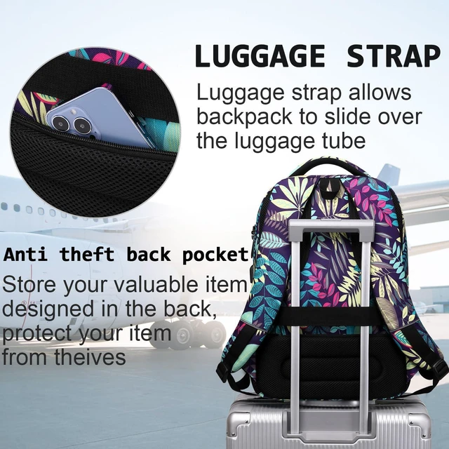 Alt view image 6 of 7 - Laptop Backpack,Business Travel Anti Theft Slim Durable Laptops Backpack with USB Charging Port,Water Resistant College Computer Bag for Women & Men Fits 15.6 Inch Laptop and Notebook,Leaf