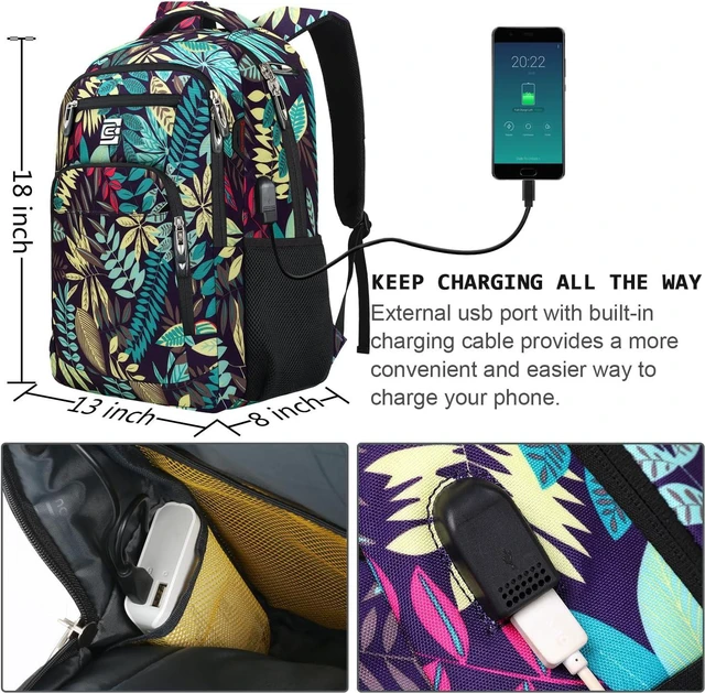 Alt view image 3 of 7 - Laptop Backpack,Business Travel Anti Theft Slim Durable Laptops Backpack with USB Charging Port,Water Resistant College Computer Bag for Women & Men Fits 15.6 Inch Laptop and Notebook,Leaf