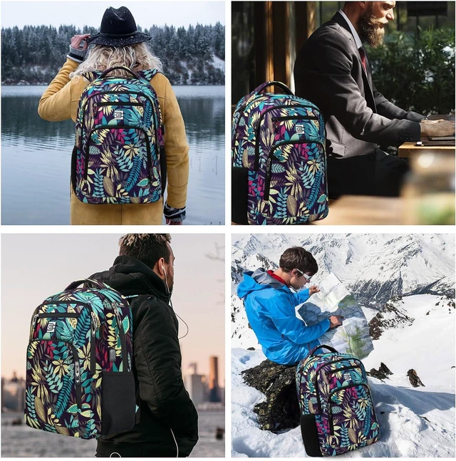 Alt view image 7 of 7 - Laptop Backpack,Business Travel Anti Theft Slim Durable Laptops Backpack with USB Charging Port,Water Resistant College Computer Bag for Women & Men Fits 15.6 Inch Laptop and Notebook,Leaf