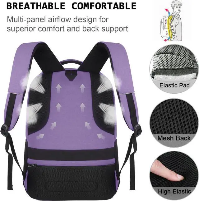 Alt view image 5 of 7 - Laptop Backpack,Business Travel Anti Theft Slim Durable Laptops Backpack with USB Charging Port,Water Resistant College Computer Bag for Women & Men Fits 15.6 Inch Laptop and Notebook-Purple