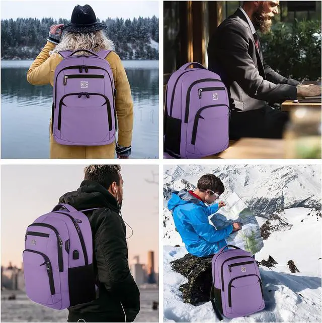 Alt view image 7 of 7 - Laptop Backpack,Business Travel Anti Theft Slim Durable Laptops Backpack with USB Charging Port,Water Resistant College Computer Bag for Women & Men Fits 15.6 Inch Laptop and Notebook-Purple