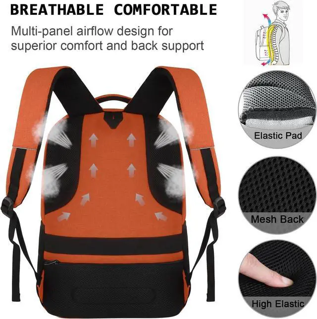 Alt view image 5 of 7 - Laptop Backpack,Business Travel Anti Theft Slim Durable Laptops Backpack with USB Charging Port,Water Resistant College Computer Bag for Women & Men Fits 15.6 Inch Laptop and Notebook-Orange