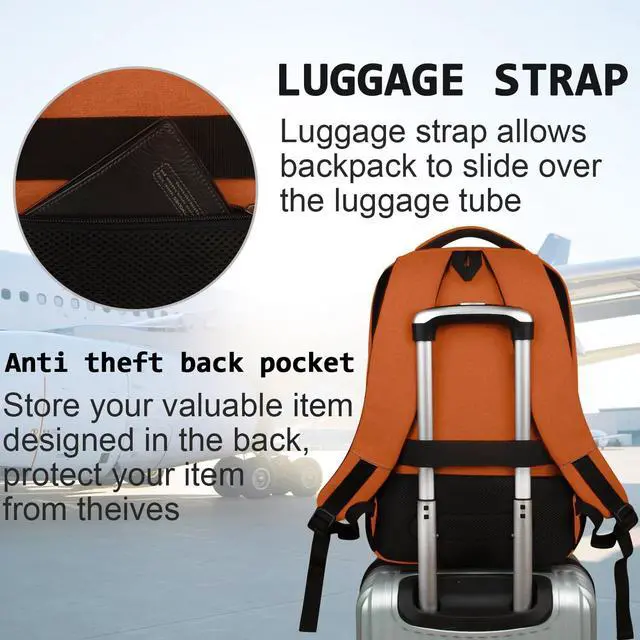 Alt view image 6 of 7 - Laptop Backpack,Business Travel Anti Theft Slim Durable Laptops Backpack with USB Charging Port,Water Resistant College Computer Bag for Women & Men Fits 15.6 Inch Laptop and Notebook-Orange
