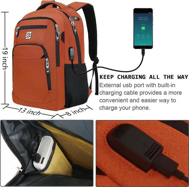 Alt view image 3 of 7 - Laptop Backpack,Business Travel Anti Theft Slim Durable Laptops Backpack with USB Charging Port,Water Resistant College Computer Bag for Women & Men Fits 15.6 Inch Laptop and Notebook-Orange