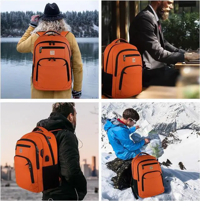 Alt view image 7 of 7 - Laptop Backpack,Business Travel Anti Theft Slim Durable Laptops Backpack with USB Charging Port,Water Resistant College Computer Bag for Women & Men Fits 15.6 Inch Laptop and Notebook-Orange