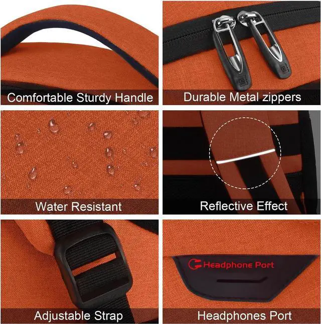 Alt view image 4 of 7 - Laptop Backpack,Business Travel Anti Theft Slim Durable Laptops Backpack with USB Charging Port,Water Resistant College Computer Bag for Women & Men Fits 15.6 Inch Laptop and Notebook-Orange
