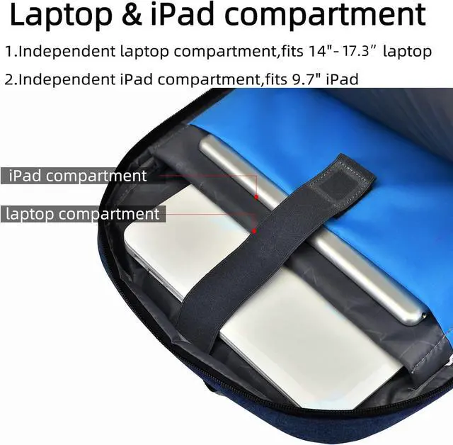 Alt view image 3 of 6 - 17 Inch Laptop Backpack for Travel Water Resistant College Backpack for Men Women Laptop Bag with USB Charging Port,Blue