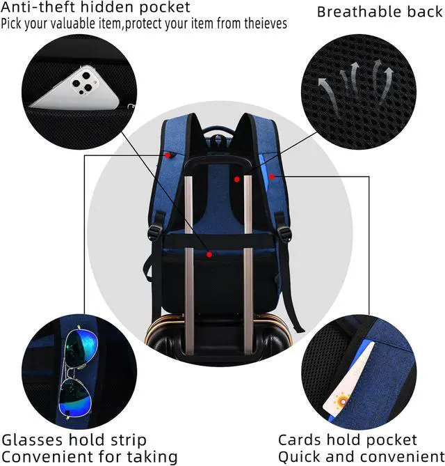 Alt view image 5 of 6 - 17 Inch Laptop Backpack for Travel Water Resistant College Backpack for Men Women Laptop Bag with USB Charging Port,Blue