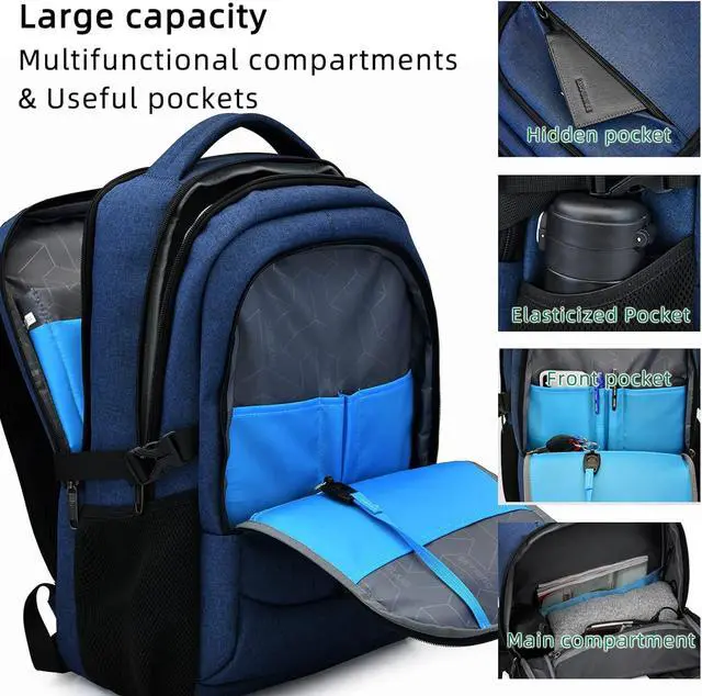 Alt view image 2 of 6 - 17 Inch Laptop Backpack for Travel Water Resistant College Backpack for Men Women Laptop Bag with USB Charging Port,Blue