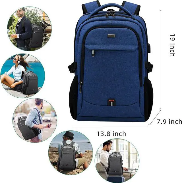Alt view image 6 of 6 - 17 Inch Laptop Backpack for Travel Water Resistant College Backpack for Men Women Laptop Bag with USB Charging Port,Blue