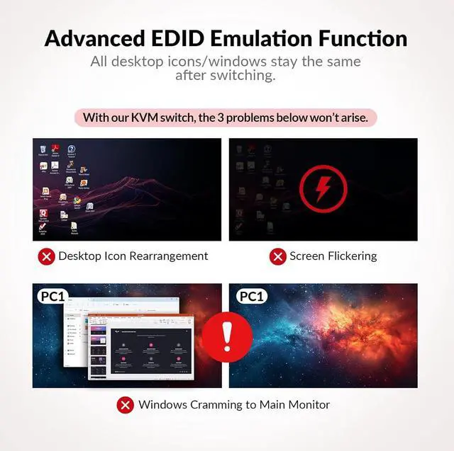 Alt view image 5 of 7 - AV Access KVM Switch Dock 2 Monitors 2 Laptops, 4K KVM Switch Dual Monitor, 2 USB-C MST Ports, 60W PD for Each PC, 1G Ethernet, EDID Emulation, 2K@144Hz, 1080P@240Hz, Ideal for Home Office & Gaming