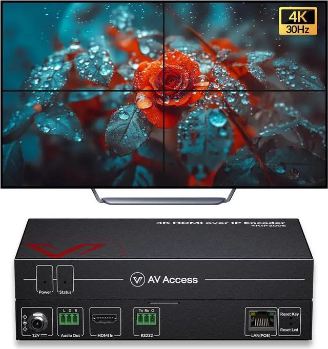 Main image of AV Access 4K HDMI Extender Over TCP/IP, AV Over IP Encoder with Video Wall up to 8X8, 395ft (120m), Plug & Play Without Configuration, Visual Control, Video Matrix, PoE