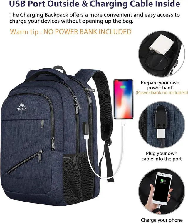 Alt view image 4 of 7 - 17 inch Laptop Backpack, Large Travel Backpack Carry On Flight Approved with Trolley Sleeve, Computer Work Bag with USB Charging Port, Water Resistant Backpack for College, Dark Blue