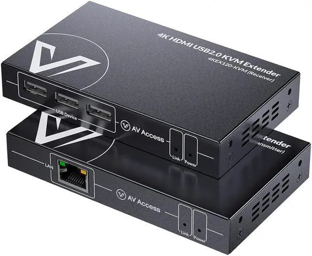 Main image of AV Access Zero-Latency 4K HDMI KVM Extender, 120m/394ft Over Cat5e/6, 3X USB 2.0 Ports, Plug and Play, Remote USB Control for Gaming, Data Centers & Classrooms