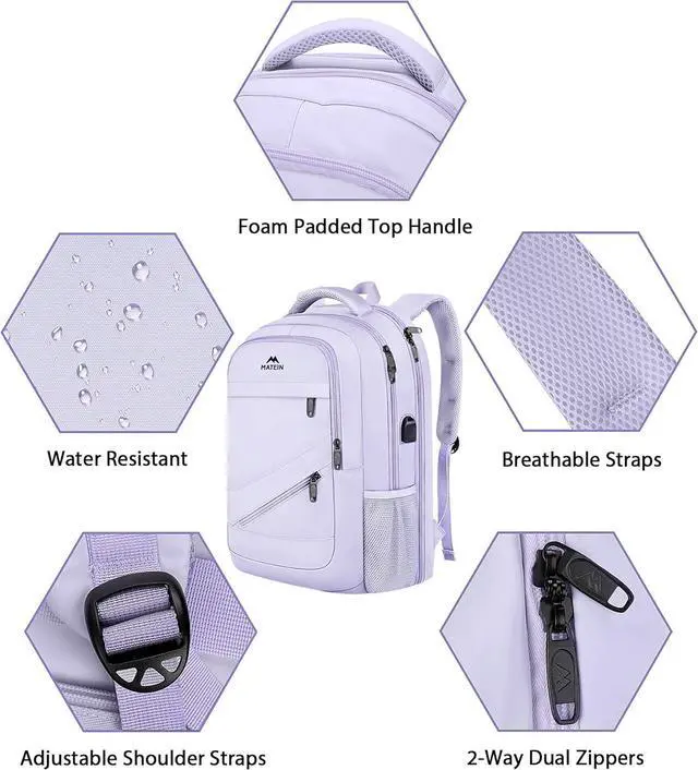 Alt view image 7 of 7 - Large Travel Backpack for Womens, Lightweight Carry on Backpack Flight Approved Fit 17 in Laptop, Sturdy Personal item Backpacks for Travel Essentials, College Bags for Women, Purple