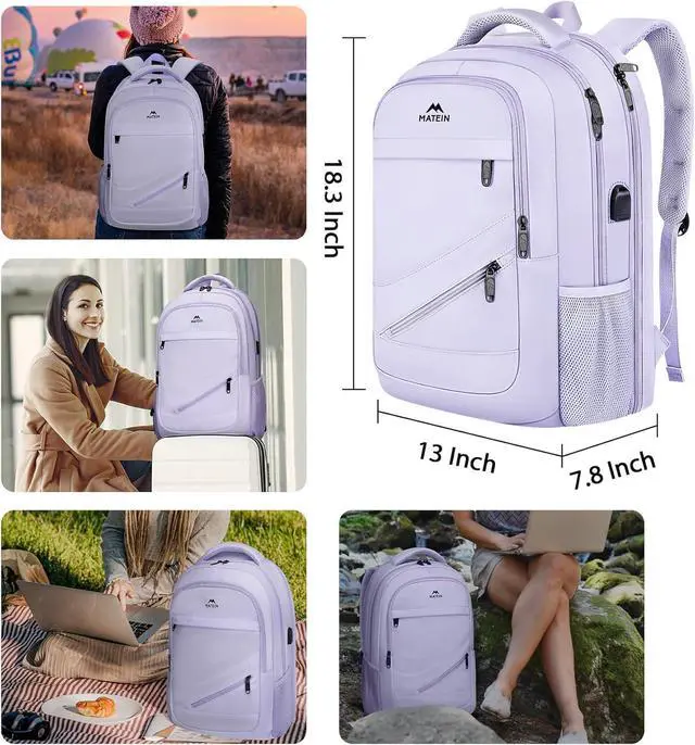 Alt view image 6 of 7 - Large Travel Backpack for Womens, Lightweight Carry on Backpack Flight Approved Fit 17 in Laptop, Sturdy Personal item Backpacks for Travel Essentials, College Bags for Women, Purple