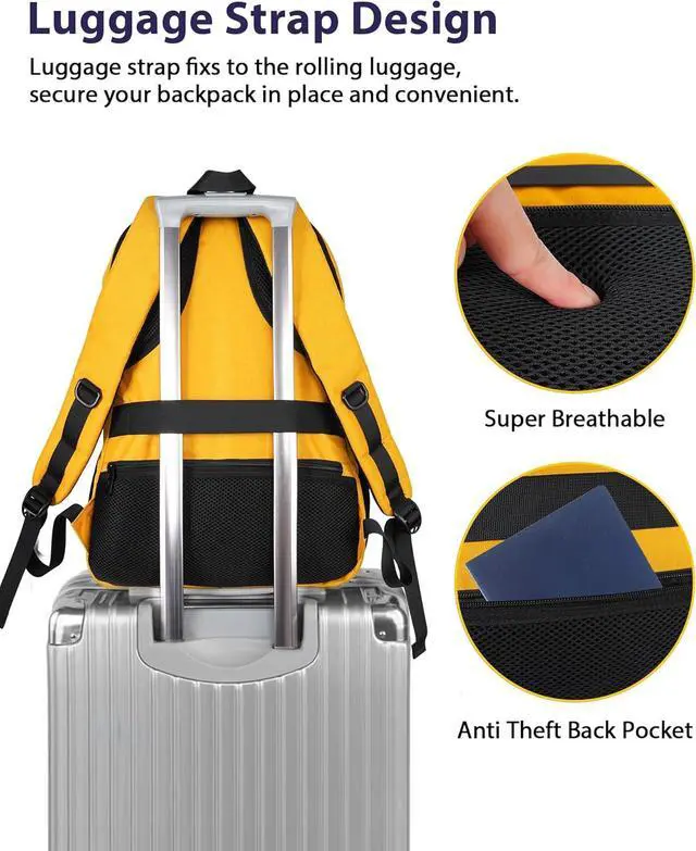 Alt view image 4 of 7 - Travel Backpack, Large Travel Backpack for Women Men Airline Approved, Carryon Backpack with Laptop Compartment TSA Approved, Water Resistant Sturdy 17 inch Laptop Bag,Yellow