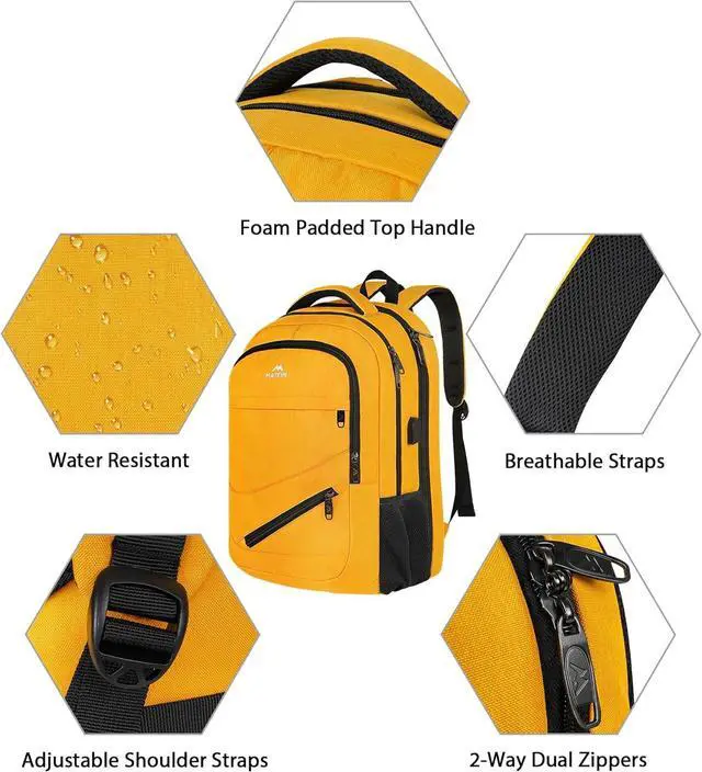 Alt view image 5 of 7 - Travel Backpack, Large Travel Backpack for Women Men Airline Approved, Carryon Backpack with Laptop Compartment TSA Approved, Water Resistant Sturdy 17 inch Laptop Bag,Yellow