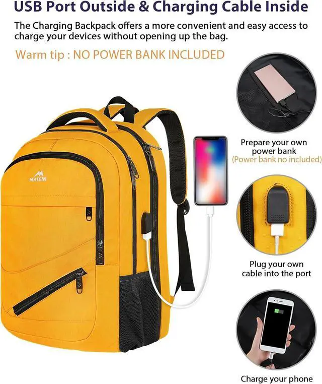 Alt view image 3 of 7 - Travel Backpack, Large Travel Backpack for Women Men Airline Approved, Carryon Backpack with Laptop Compartment TSA Approved, Water Resistant Sturdy 17 inch Laptop Bag,Yellow