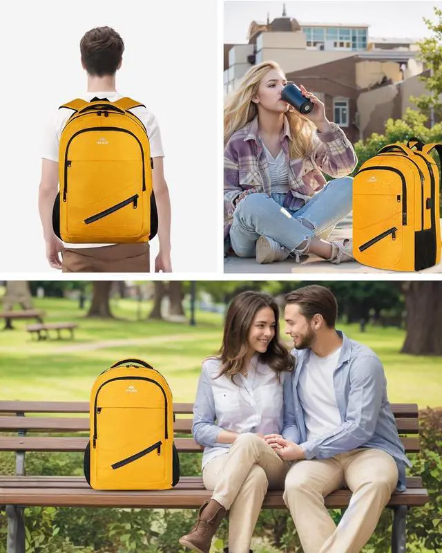 Alt view image 7 of 7 - Travel Backpack, Large Travel Backpack for Women Men Airline Approved, Carryon Backpack with Laptop Compartment TSA Approved, Water Resistant Sturdy 17 inch Laptop Bag,Yellow