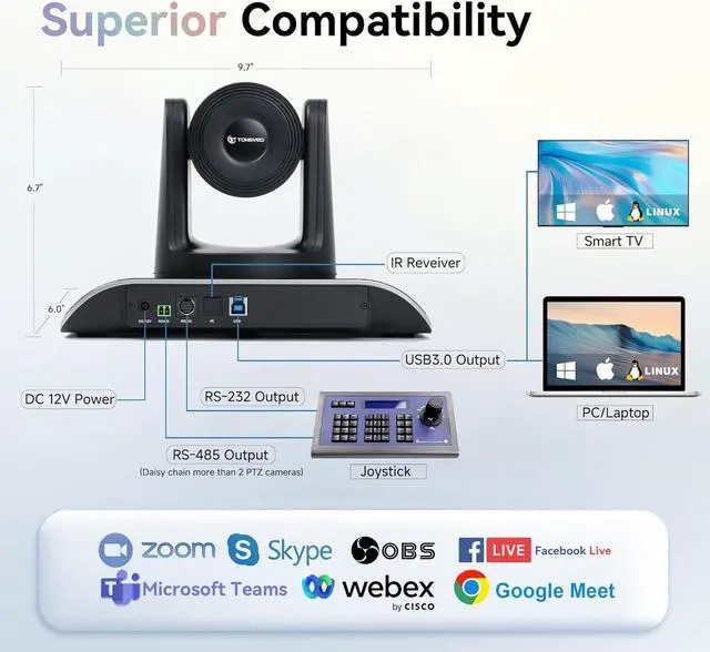 Alt view image 7 of 7 - 4K PTZ Camera with AI-Powered Auto-Tracking 5X Digital Zoom USB 3.0 120-Degree Wide-Angle PTZ Webcam for Video Conference Skype/Teams/Zoom Meeting Live Streaming
