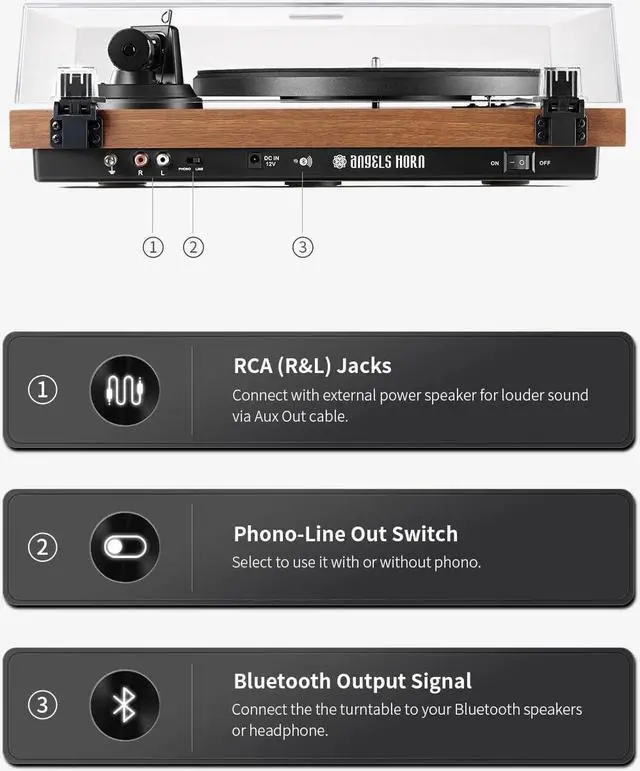 Alt view image 5 of 7 - Turntable, Vinyl Record Player, Built-in Phono Preamp, Belt Drive 2-Speed, Adjustable Counterweight, AT-3600L (Upgraded Bluetooth Version)
