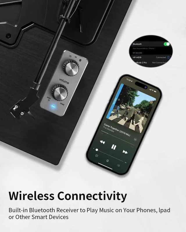 Alt view image 4 of 7 - Bluetooth Vinyl Record Player - High-Fidelity 2-Speed Turntable with Built-in Speakers - Includes Phono Preamp & Magnetic AT-3600L Cartridge - Black Classic Edition