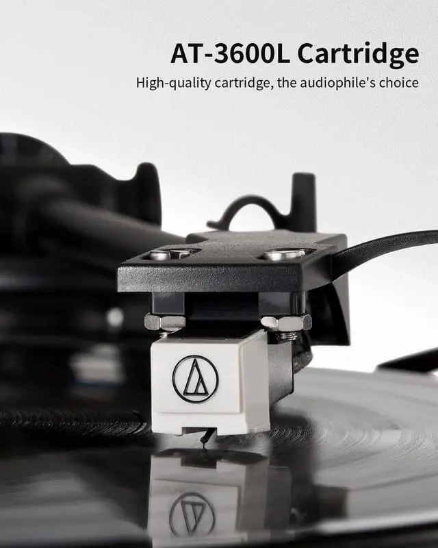 Alt view image 3 of 7 - Vinyl Record Player, Bluetooth Turntable with Built in Speakers Phono Preamp, High Fidelity Turntables for Vinyl Records with Magnetic Cartridge AT-3600L, Belt Drive 2-Speed,Walnut Wood