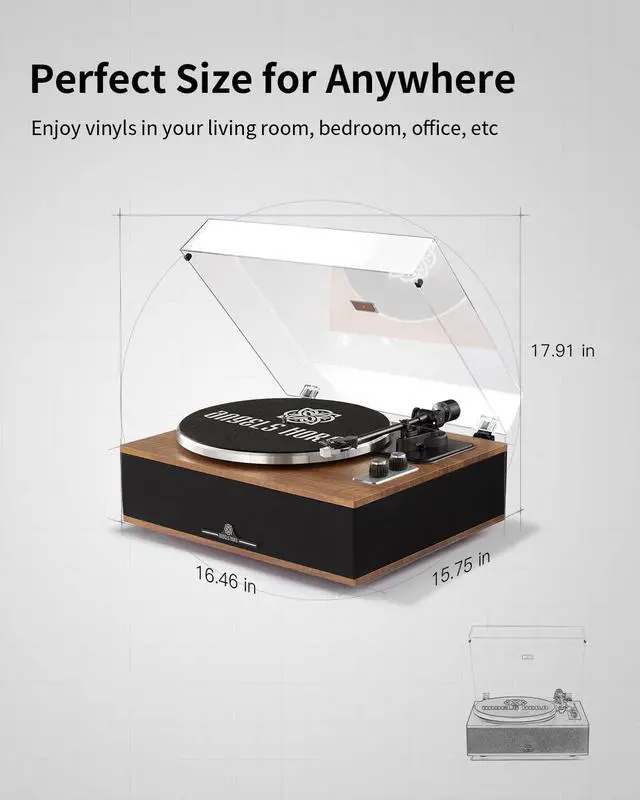 Alt view image 7 of 7 - Vinyl Record Player, Bluetooth Turntable with Built in Speakers Phono Preamp, High Fidelity Turntables for Vinyl Records with Magnetic Cartridge AT-3600L, Belt Drive 2-Speed,Walnut Wood