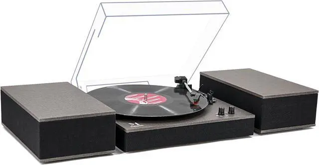 Main image of Bluetooth Record Player,Turntable HiFi System with Bookshelf Speakers, 3-Speed Belt-Drive Vinyl Turntable for Vinyl Records with Wireless Playback and Auto-Stop,Grey Cloth Pattern