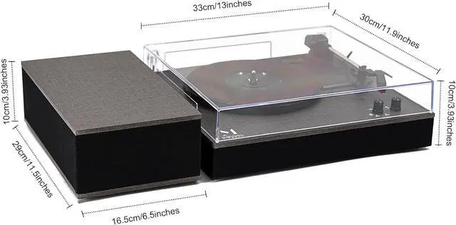 Alt view image 6 of 7 - Bluetooth Record Player,Turntable HiFi System with Bookshelf Speakers, 3-Speed Belt-Drive Vinyl Turntable for Vinyl Records with Wireless Playback and Auto-Stop,Grey Cloth Pattern
