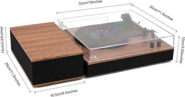 Alt view image 6 of 7 - Bluetooth Record Player,Turntable HiFi System with Bookshelf Speakers, 3-Speed Belt-Drive Vinyl Turntable for Vinyl Records with Wireless Playback and Auto-Stop,Yellow Wood