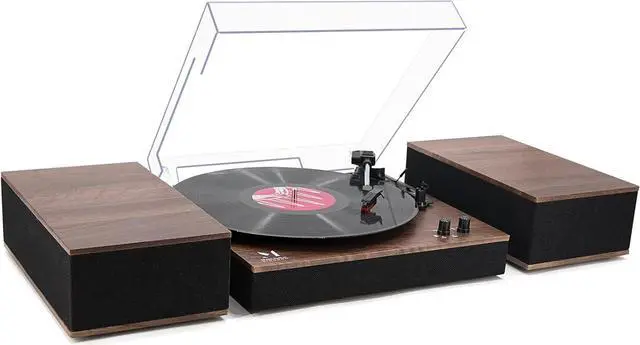 Main image of Bluetooth Record Player,Turntable HiFi System with Bookshelf Speakers, 3-Speed Belt-Drive Vinyl Turntable for Vinyl Records with Wireless Playback and Auto-Stop,Walnut Wood