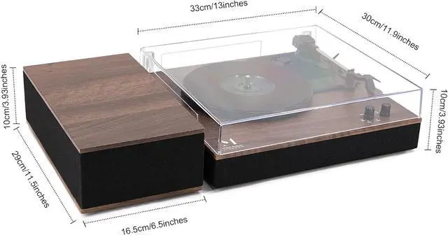 Alt view image 7 of 7 - Bluetooth Record Player,Turntable HiFi System with Bookshelf Speakers, 3-Speed Belt-Drive Vinyl Turntable for Vinyl Records with Wireless Playback and Auto-Stop,Walnut Wood