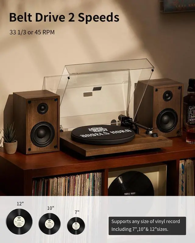 Alt view image 2 of 6 - Vinyl Record Player, Hi-Fi System Bluetooth Turntable Players with Stereo Bookshelf Speakers, Built-in Phono Preamp, Belt Drive 2-Speed, Adjustable Counterweight, AT-3600L