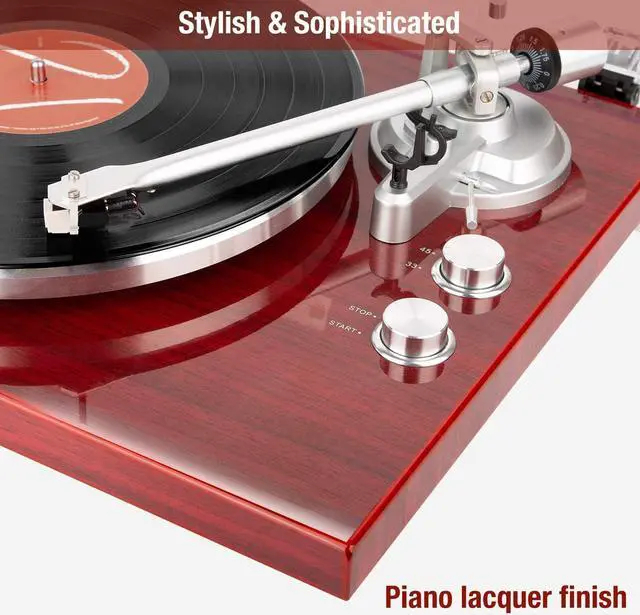 Alt view image 4 of 7 - Belt Drive Turntable with Bluetooth Connectivity, Built-in Phono Pre-amp, USB Digital Output Vinyl Stereo Record Player with Magnetic Cartridge, 33 or 45 RPM