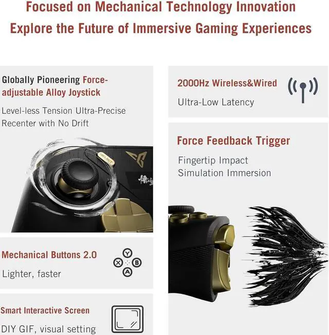 Alt view image 3 of 7 - FLYDIGI APEX 4 Game Controller Black Myth: Wukong Edition - Force Feedback Trigger Force-Adjustable Full-Color LCD Display 1500mAh Four-Motors Areas Stereo Vibration PC/NS/TV/Android/Laptop