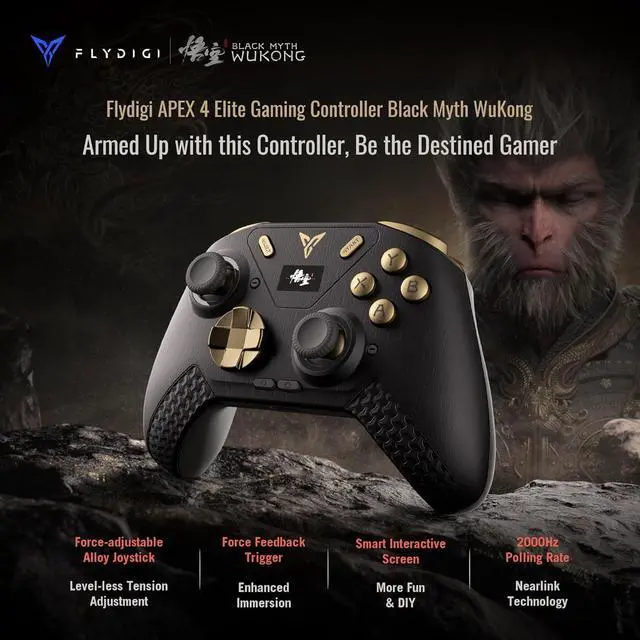 Alt view image 2 of 7 - FLYDIGI APEX 4 Game Controller Black Myth: Wukong Edition - Force Feedback Trigger Force-Adjustable Full-Color LCD Display 1500mAh Four-Motors Areas Stereo Vibration PC/NS/TV/Android/Laptop
