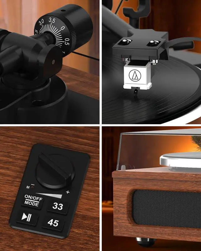 Alt view image 2 of 6 - Record Player Retro Turntable for Vinyl Records All-in-One High Fidelity Vinyl Player Built-in 4 Stereo Speakers Phono Preamp Bluetooth Auto Stop MM Cartridge ATN3600L Vintage Brown
