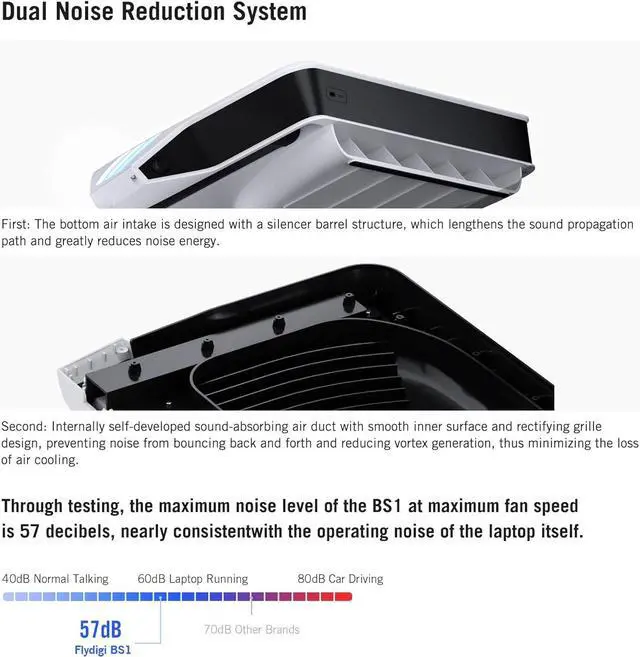 Alt view image 4 of 7 - Laptop Cooling Pad Wind-Pressure Closed-Loop Turbo-Fan (MAX 3000RPM) Dual Noise Reduction Intelligent Temperature Control 3-Angle Adjustable RGB Laptop Cooling Stand Wide Compatibility