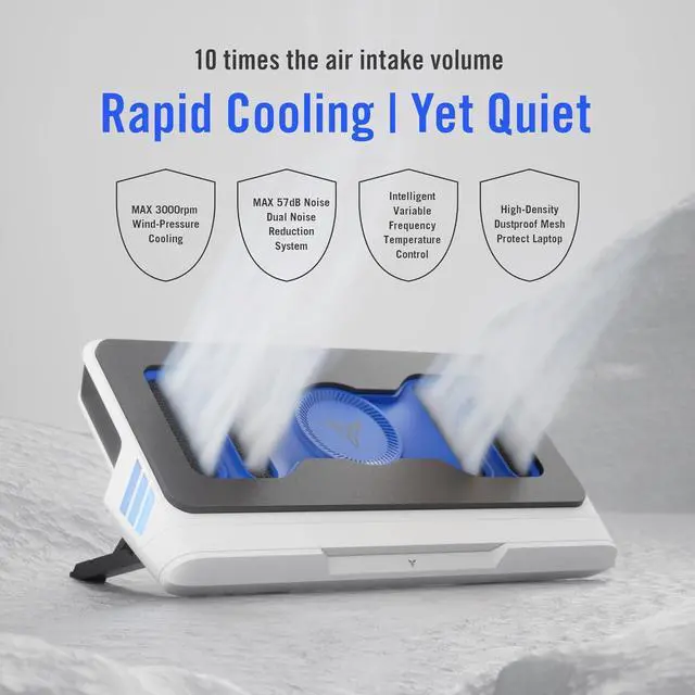 Alt view image 2 of 7 - Laptop Cooling Pad Wind-Pressure Closed-Loop Turbo-Fan (MAX 3000RPM) Dual Noise Reduction Intelligent Temperature Control 3-Angle Adjustable RGB Laptop Cooling Stand Wide Compatibility