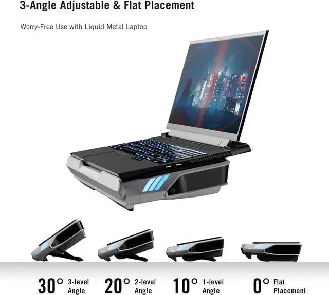 Alt view image 7 of 7 - Laptop Cooling Pad Wind-Pressure Closed-Loop Turbo-Fan (MAX 3000RPM) Dual Noise Reduction Intelligent Temperature Control 3-Angle Adjustable RGB Laptop Cooling Stand Wide Compatibility