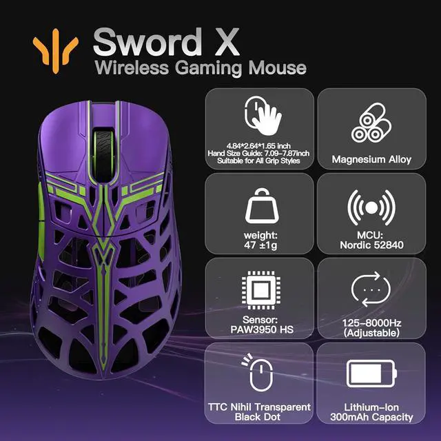 Sword X Lightweight Magnesium Alloy Wireless Gaming Mouse