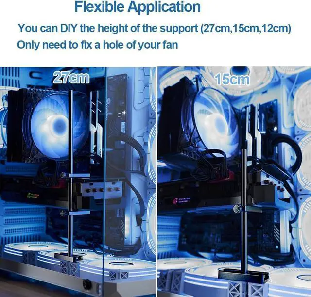 Alt view image 3 of 6 - GPU Support Bracket for Fan, Graphics Card Support, GPU Bracket Brace, Video Card Sag Holder Bracket, GPU Stand, Adjustable Aluminum 27cm Detachable to 15cm and 12cm