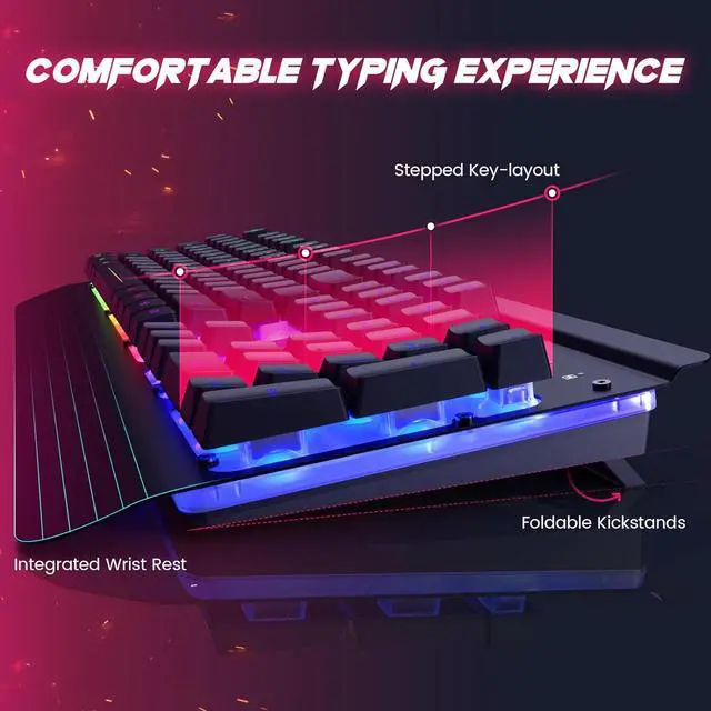 Alt view image 6 of 7 - Wired Gaming Keyboard and Mouse Combo, 104 Keys All-Metal Panel Rainbow Computer Keyboard with Multimedia Keys Wrist Rest and LED Backlit Gaming Mouse 4200 DPI for Windows PC Gamers (Black)