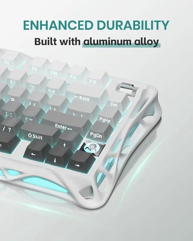 Alt view image 3 of 7 - GravaStar Mercury,K1 75% Wireless Mechanical Gaming Keyboard, Aluminum Alloy Exoskeleton Design, Gasket Custom Keyboard Hot-Swap Socket, Linear Switches, RGB Backlit - Gradient White