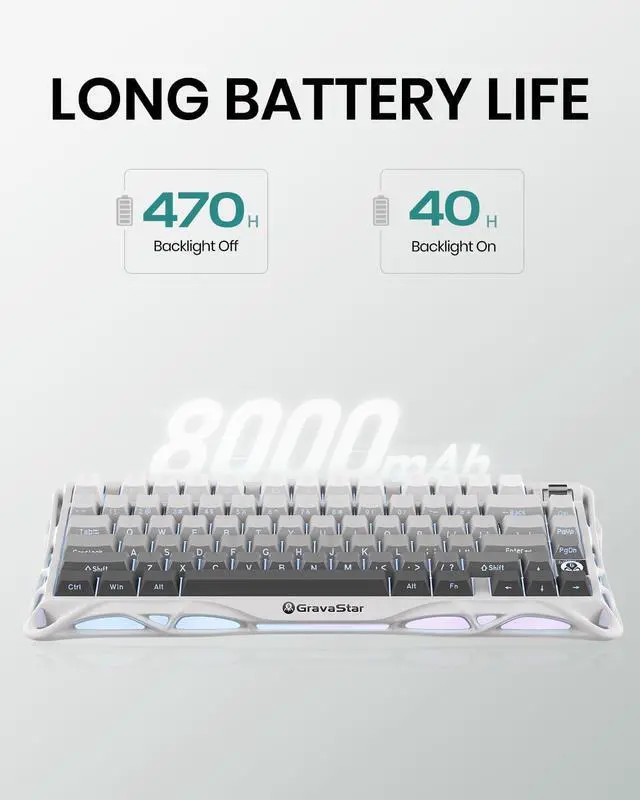 Alt view image 6 of 7 - GravaStar Mercury,K1 75% Wireless Mechanical Gaming Keyboard, Aluminum Alloy Exoskeleton Design, Gasket Custom Keyboard Hot-Swap Socket, Linear Switches, RGB Backlit - Gradient White