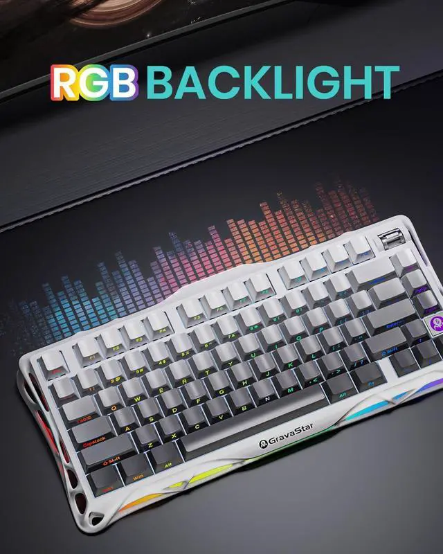 Alt view image 4 of 7 - GravaStar Mercury,K1 75% Wireless Mechanical Gaming Keyboard, Aluminum Alloy Exoskeleton Design, Gasket Custom Keyboard Hot-Swap Socket, Linear Switches, RGB Backlit - Gradient White