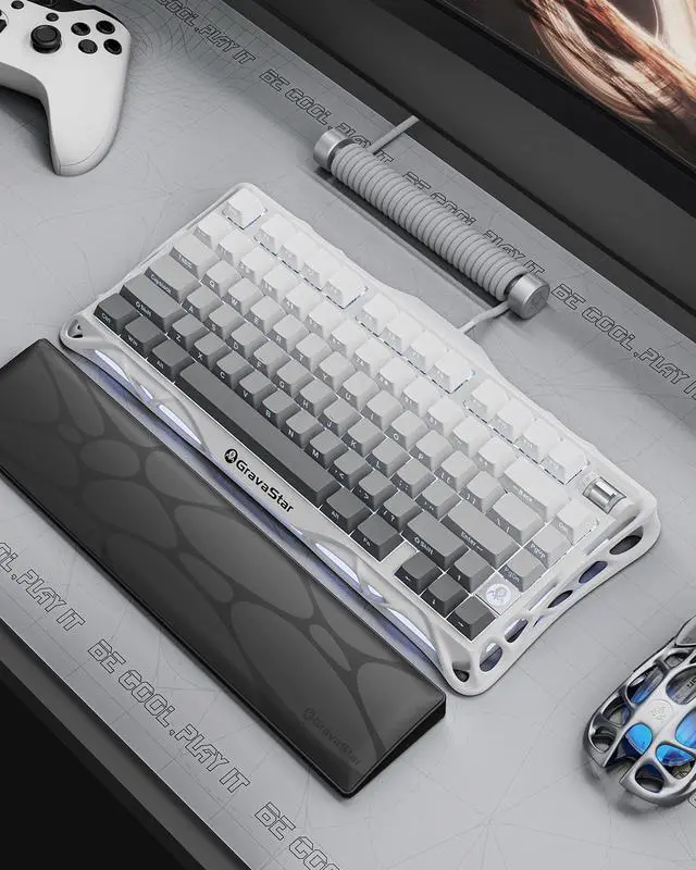 Alt view image 2 of 7 - GravaStar Mercury,K1 75% Wireless Mechanical Gaming Keyboard, Aluminum Alloy Exoskeleton Design, Gasket Custom Keyboard Hot-Swap Socket, Linear Switches, RGB Backlit - Gradient White